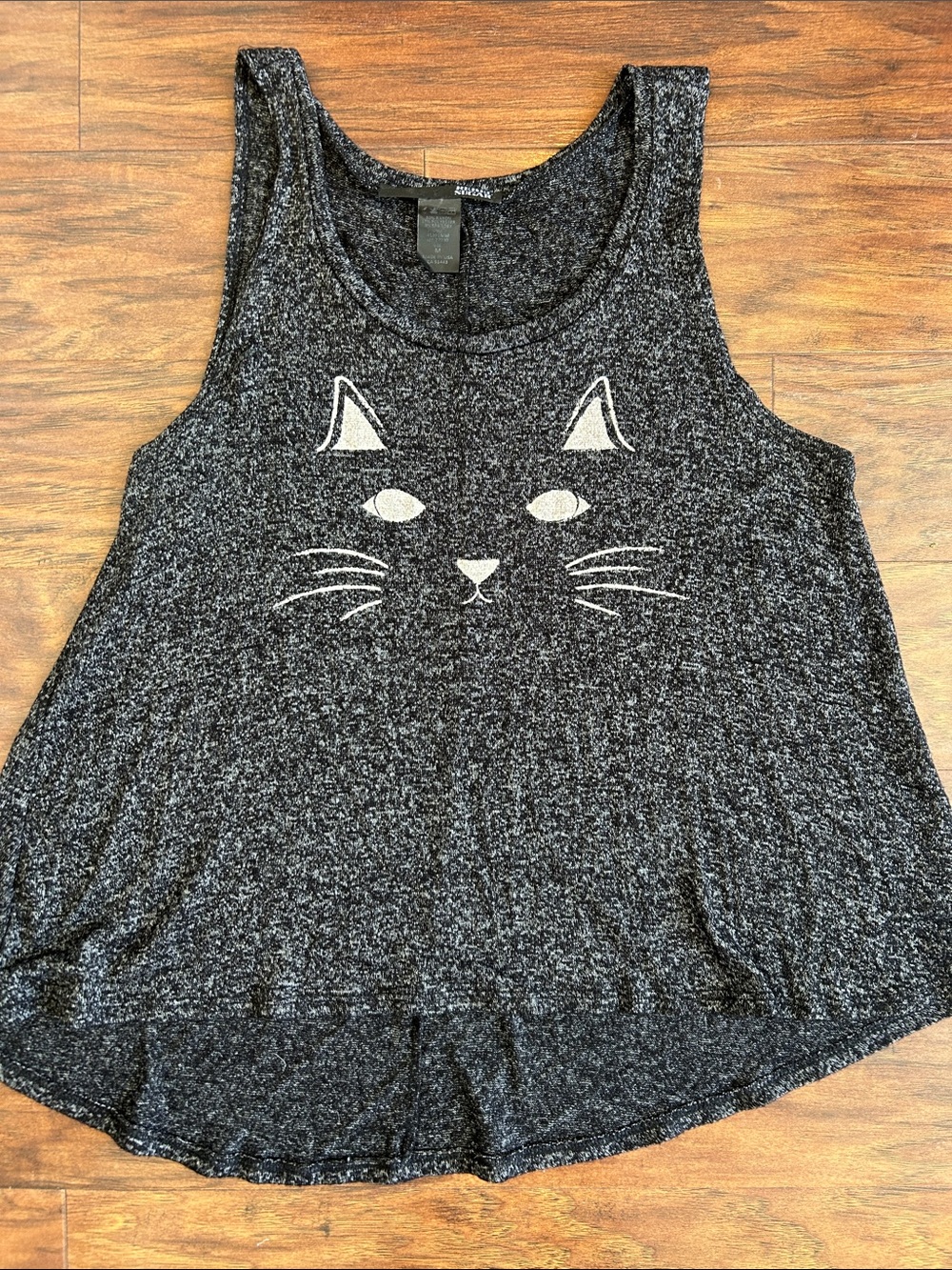 Rebel Sugar Charcoal Cat Face Tank Top